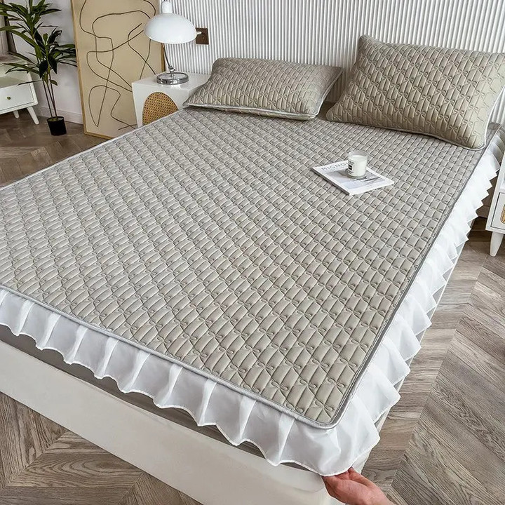 Summer Latex Cool Fitted Bed Sheet Pillowcase Set Home Textiles Mattress Non-slip Bed Cover Double Bedspread with Lace Washable