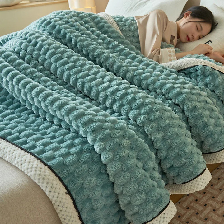 Winter Thickened Warm Double-sided Plush Blanket Home Textile Solid Color High Quality Double Blanket for Bed Sofa Throw Blanket
