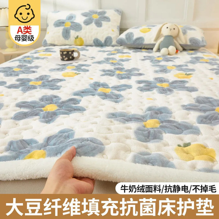 Winter Warm Milk Flannel Mattress Toppers Bedding Set Non-slip Mattress Cover Luxury Bed Sheet with 2 Pillowcases Bed Linens