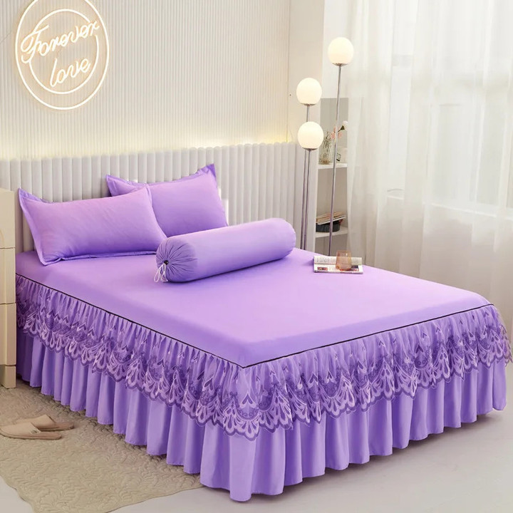 Korean Style Ruffles Bed Skirt with Pillowcase Solid Mattress Cover Bedclothes Fitted Bed Sheet Single Double Size Home Textile