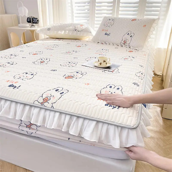 Home Textiles Fitted Sheets Pillowcase 3pcs Set Summer Cool Latex Cooler with Lace Mattress Protector Cover Bedspread Bed Sheet