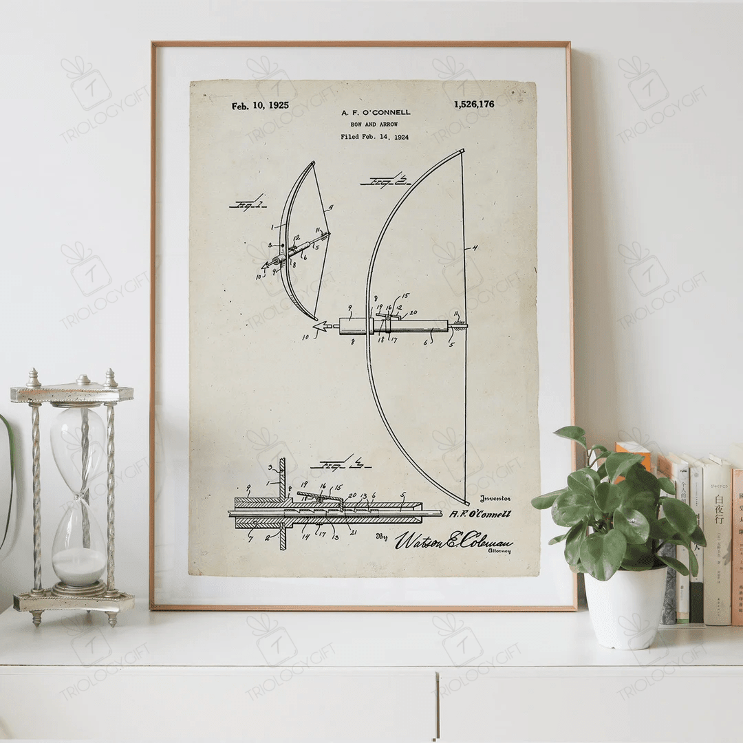 Bow And Arrow Patent Drawing Print Digital Download, Vintage Art Patent Drawings Prints Store, Patents Wall Art Printable Poster Designs