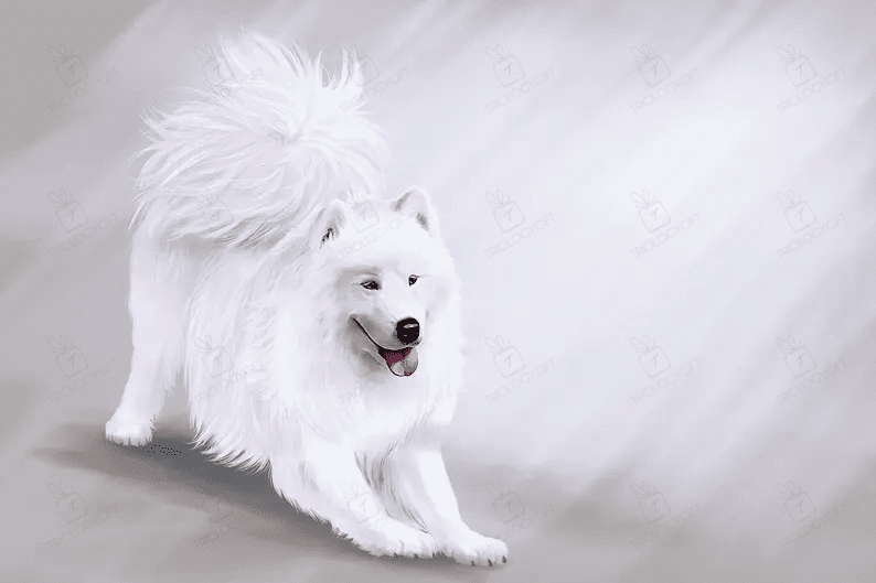 Samoyed Breed Playing Dog Print On Canvas