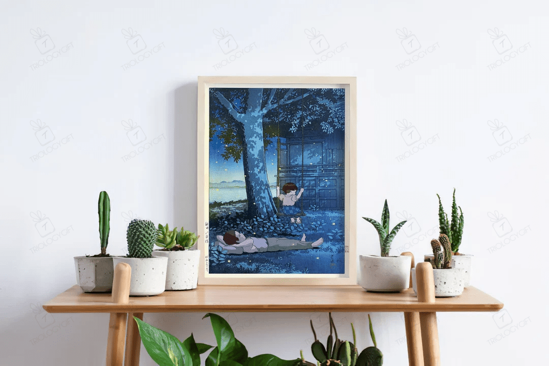 Grave Of The Fireflies - Studio Ghibli And Hachirogata Inlet In Akita, 1927, Japanese Old Painting Mashup Print
