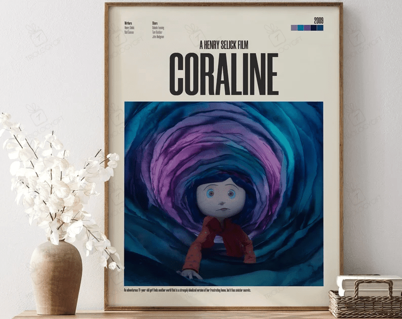 Coraline Movie Poster, Minimalist Modern Framed Neil Gaiman Posters, Classic Vintage Retro Wall Art Home Decor Print Set Poster Gift For Him