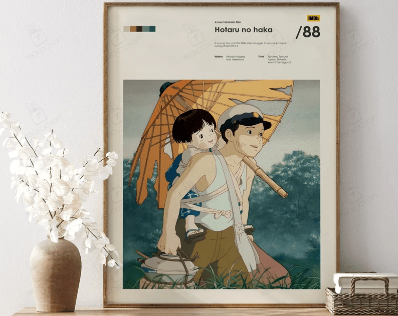Hotaru No Haka Movie Poster Print, Modern Framed Hayao Miyazaki Ghibli Anime Posters, Vintage Wall Art Home Decor Japanese Film Poster