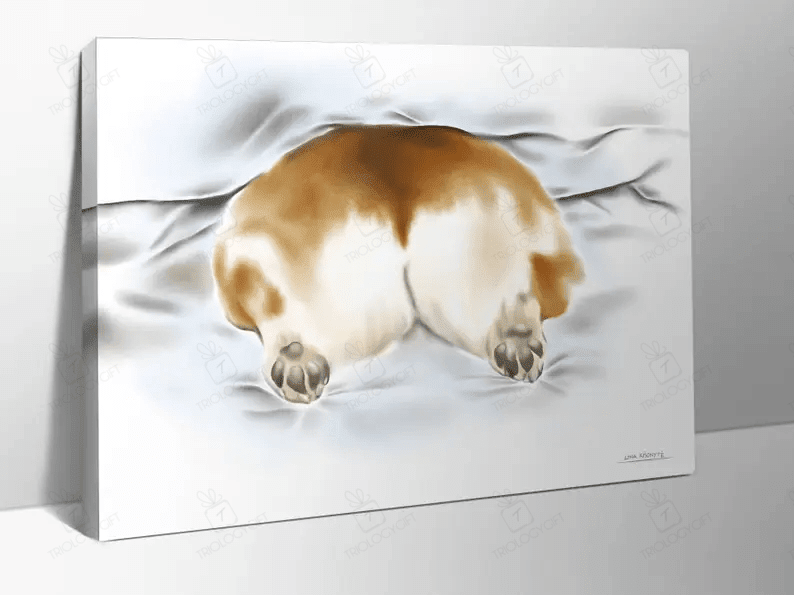 Fluffy Korgi Butt - Watercolor Print On Canvas