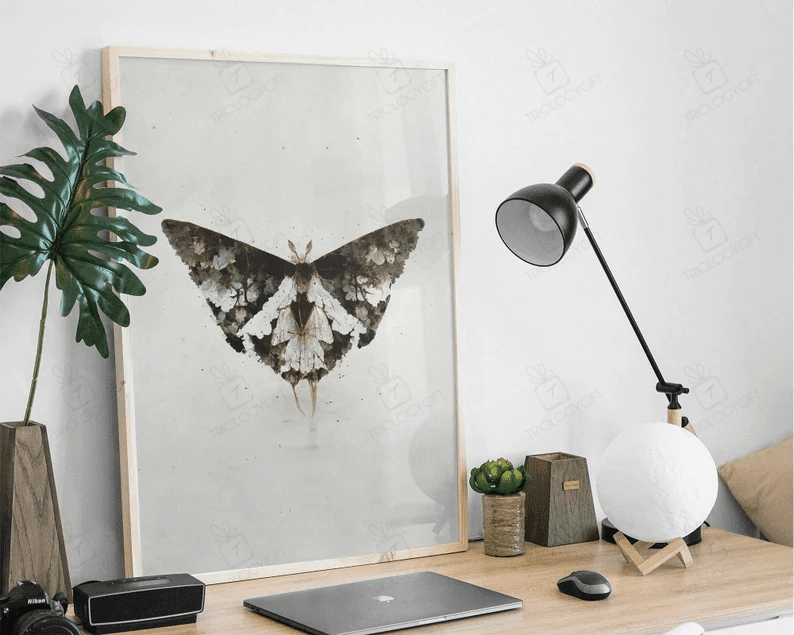 Moth Art Minimalist Black And White Floral Moth Witchy Art Print Large Modern Living Room Wall Art Decor Ready To Hang Framed Poster