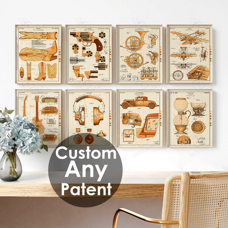 Barbers Chair Patent Print, Minimalist Modern Contemporary Wall Art Print, Vintage Wall Hanging Art Home Decor Set Framed Poster Gift