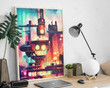 Cyberpunk Print Cat On A Roof Futuristic Sci Fi Industrial Steampunk Art Large Wall Art Gaming Room Decor Ready To Hang Framed Poster