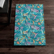 Retro 80s Miami Vice Style Turquoise Tropical Floral Non Slip Rug Hot Rod Rug For Garage, Automotive Garage Rug