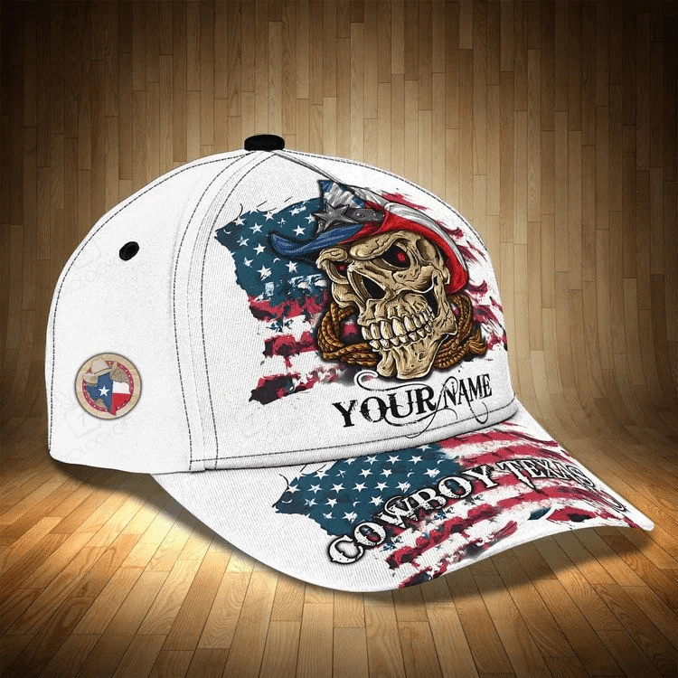 Personalized Skull Cowboy Texas Hat for Man, Husband - Custom Name Texas 3D Cap