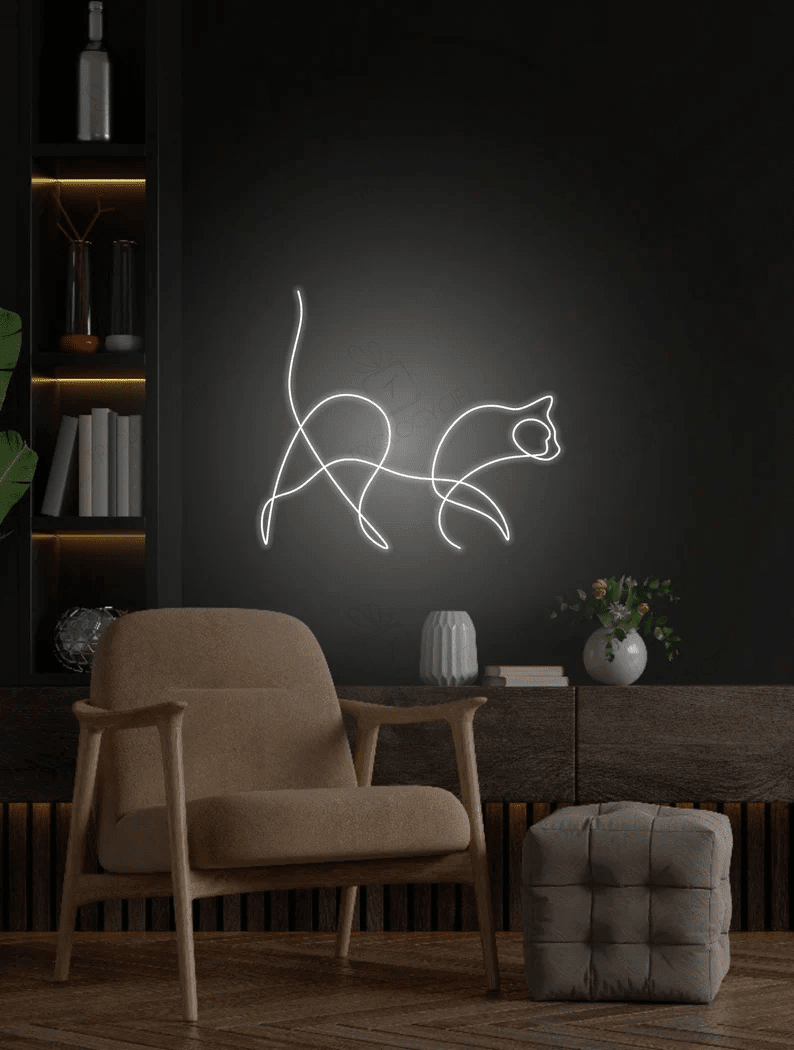 Cat Neon Signs, Cute Cat Led Signs, Pet Lover Gifts, Neon Lights For Wall, Bedroom Decor, Animal Line Art, Cat mom room decor