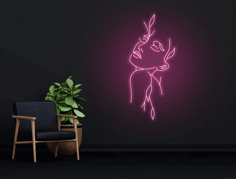 Flower head Neon Signs, Girl With Leaf Led Signs, Lover Gifts, Neon Lights For Wall, Bedroom Decor, Abstract Art, Woman Line Art, Rose Head