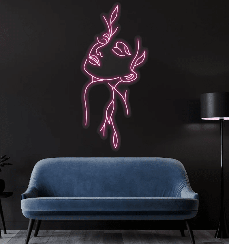 Flower head Neon Signs, Girl With Leaf Led Signs, Lover Gifts, Neon Lights For Wall, Bedroom Decor, Abstract Art, Woman Line Art, Rose Head