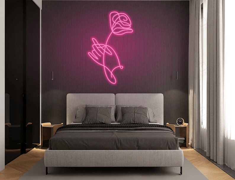 Rose Flower Neon Light Sign. LED Custom- Gift For Her, Unique hand crafted neon sign for decoration, Home Decor, Bedroom Decoration, Romantic