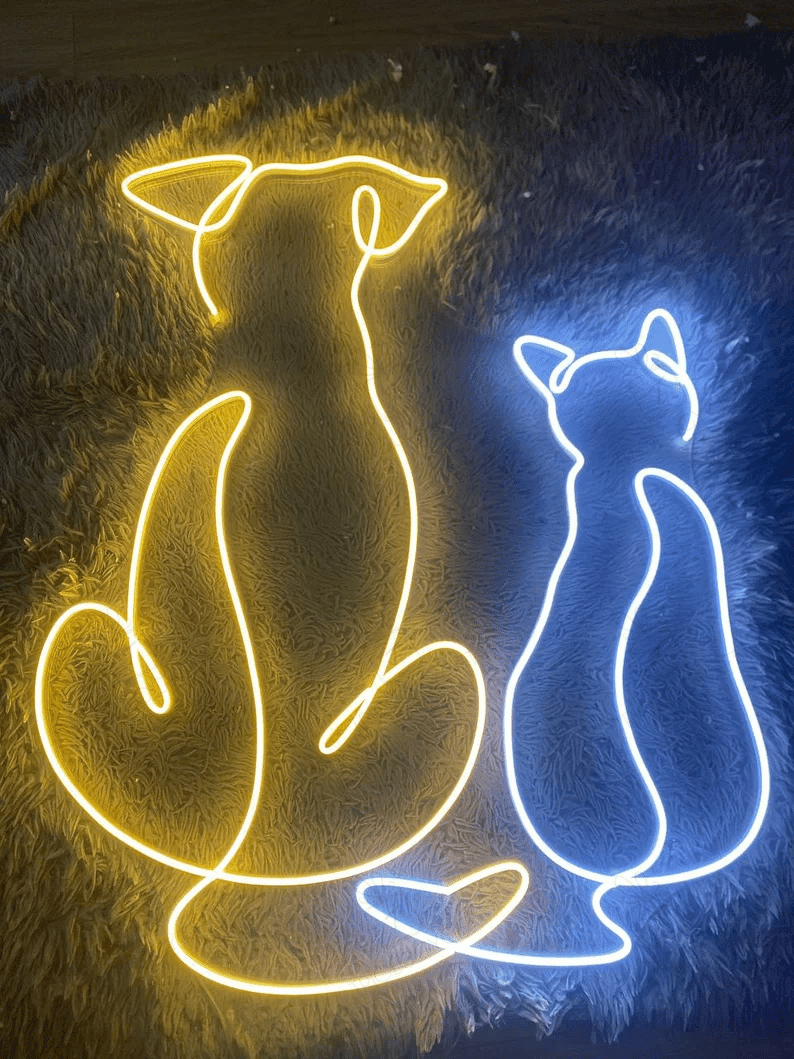 Couple cat and dog neon sign art decor Neon light wall art signs cute cat and dog decor, gift LED Neon Lights, gift to the kids, animal sign