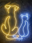 Couple cat and dog neon sign art decor Neon light wall art signs cute cat and dog decor, gift LED Neon Lights, gift to the kids, animal sign