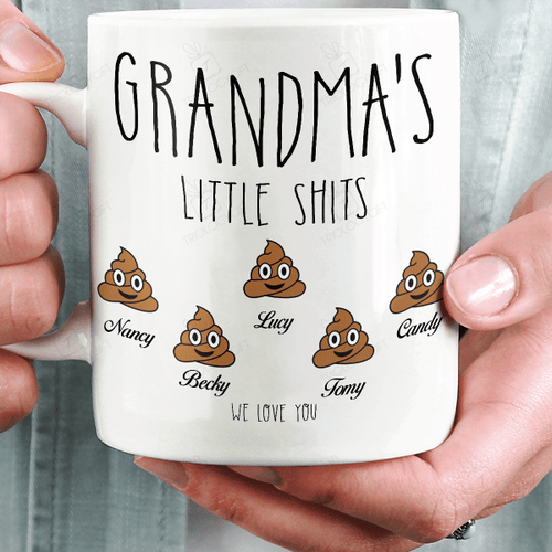 Customized Gifts Personalized Mugs Children's Name Grandma's Little Shits Mug Custom Christmas Gift For Grandparents Mom Father 11oz
