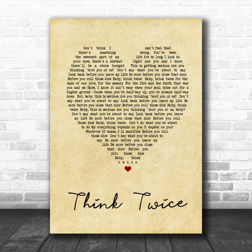 Celine Dione Think Twice Vintage Heart Song Lyric Music Wall Art Print Lyrics Poster Wrapped Canvas Frame Gift