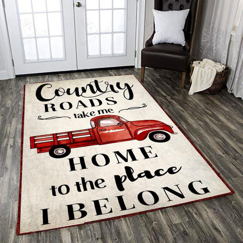 Country Roads Take Me Home To The Place I Belong Area Rug Carpet Vintage Home Decor Gift Idea