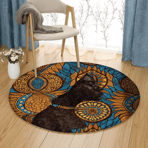 Black Woman Blue Art Round Rug Carpet Washable Rugs