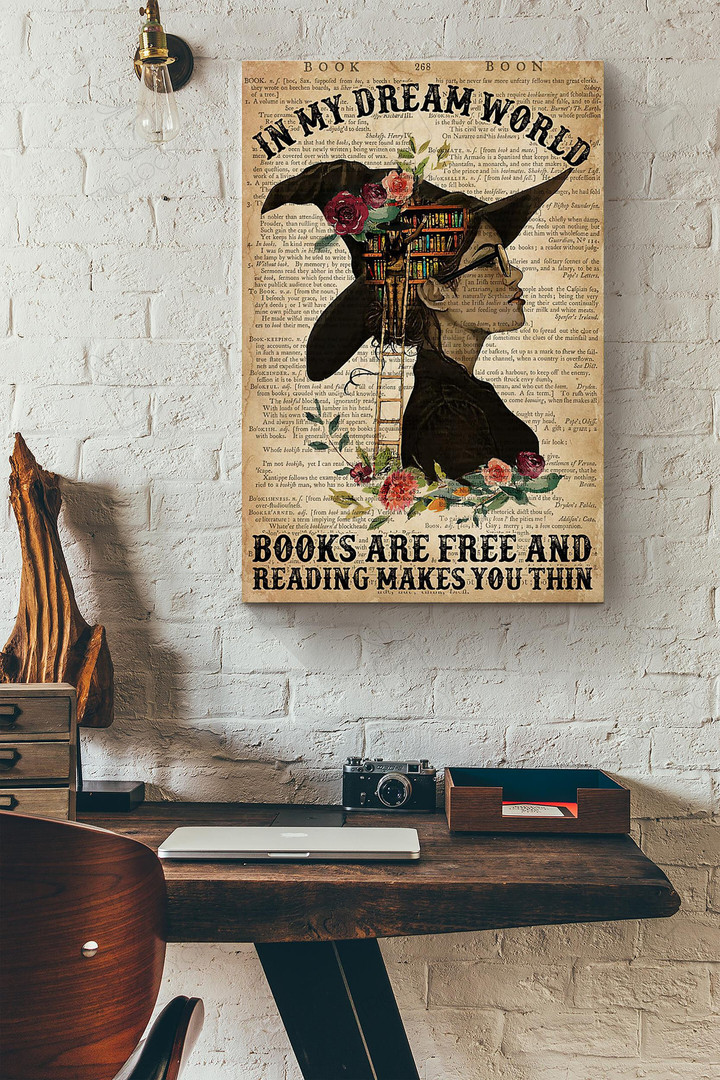 Witch Library In My Dream World Books Are Free And Reading Makes You Thin Dictionary Canvas Painting Ideas, Canvas Hanging Prints, Gift Idea Framed Prints, Canvas Paintings Wrapped Canvas 8x10