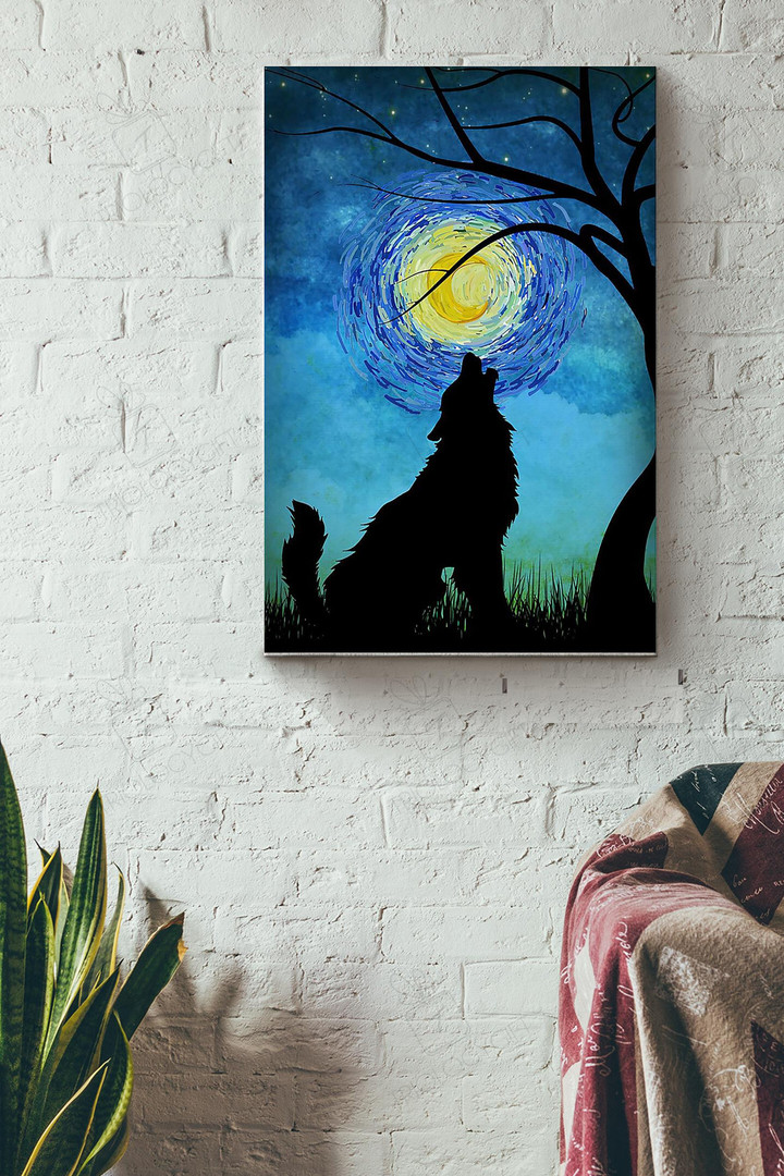 Wolf In Starry Night Van Gogh Art Canvas Painting Ideas, Canvas Hanging Prints, Gift Idea Framed Prints, Canvas Paintings Wrapped Canvas 8x10