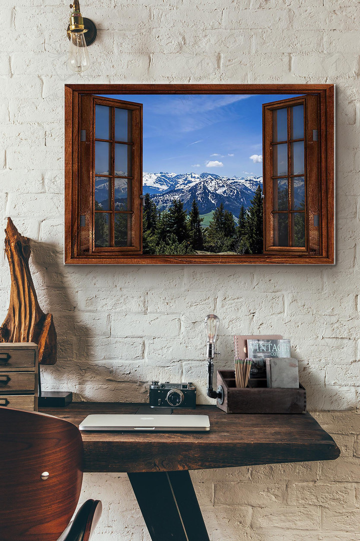 Window View Snow Mountain And Forest Canvas Painting Ideas, Canvas Hanging Prints, Gift Idea Framed Prints, Canvas Paintings Wrapped Canvas 8x10