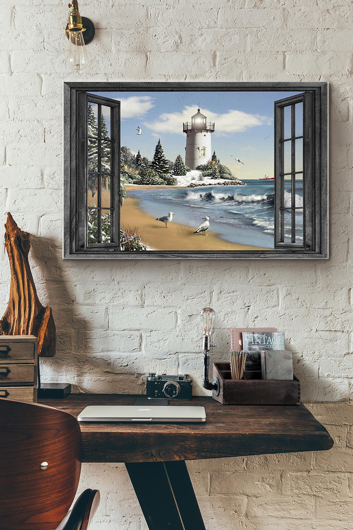 Window View Lighthouse In The Winter Canvas Painting Ideas, Canvas Hanging Prints, Gift Idea Framed Prints, Canvas Paintings Wrapped Canvas 8x10
