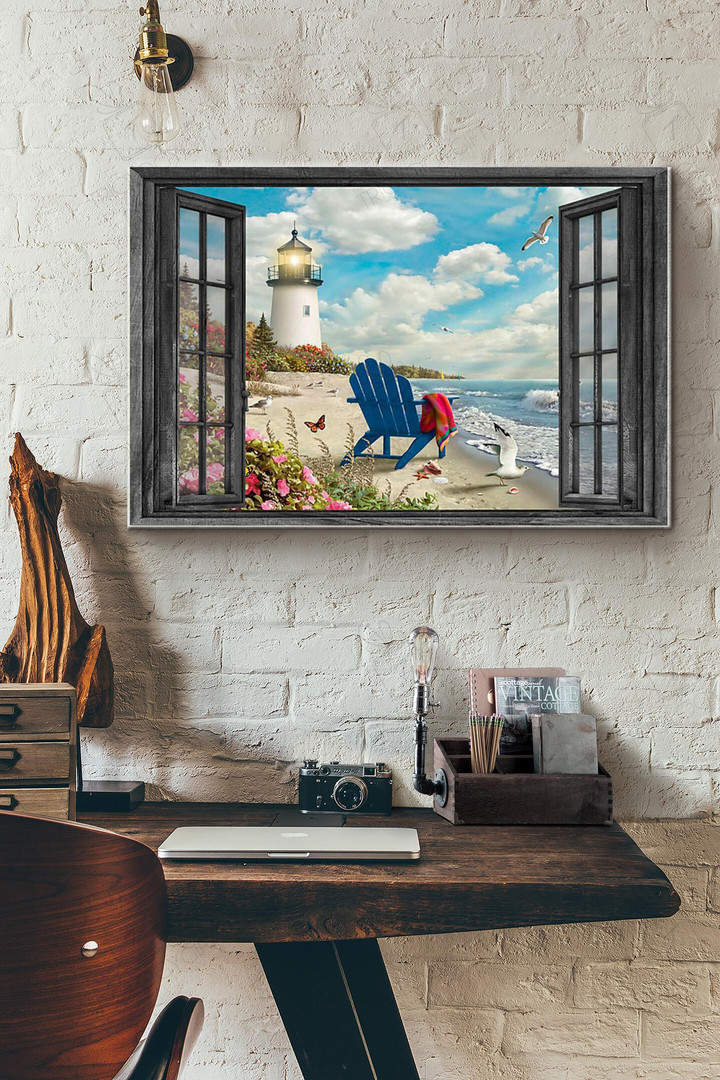 Window View Lighthouse In The Summer Canvas Painting Ideas, Canvas Hanging Prints, Gift Idea Framed Prints, Canvas Paintings Wrapped Canvas 8x10
