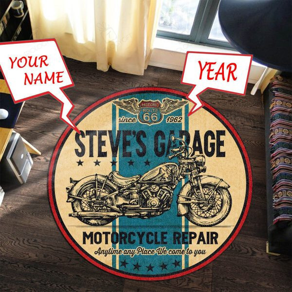 Personalized Motorcycle Garage Anytime Any Place We Come To You Round Mat 05342 Living Room Rugs, Bedroom Rugs, Kitchen Rugs Xl (48In)