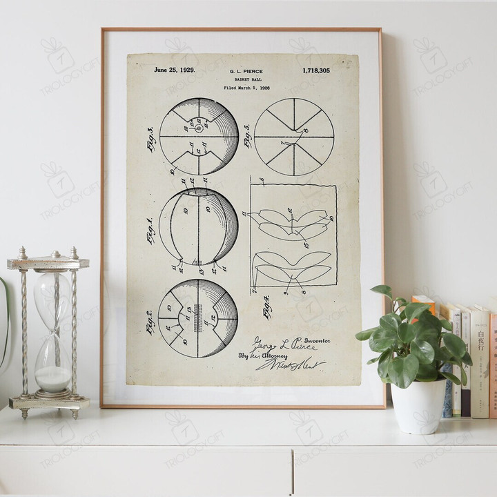Basket Ball Patent Drawing Print Digital Download, Vintage Art Patent Drawings Prints Store, Patents Wall Art Printable Poster Designs