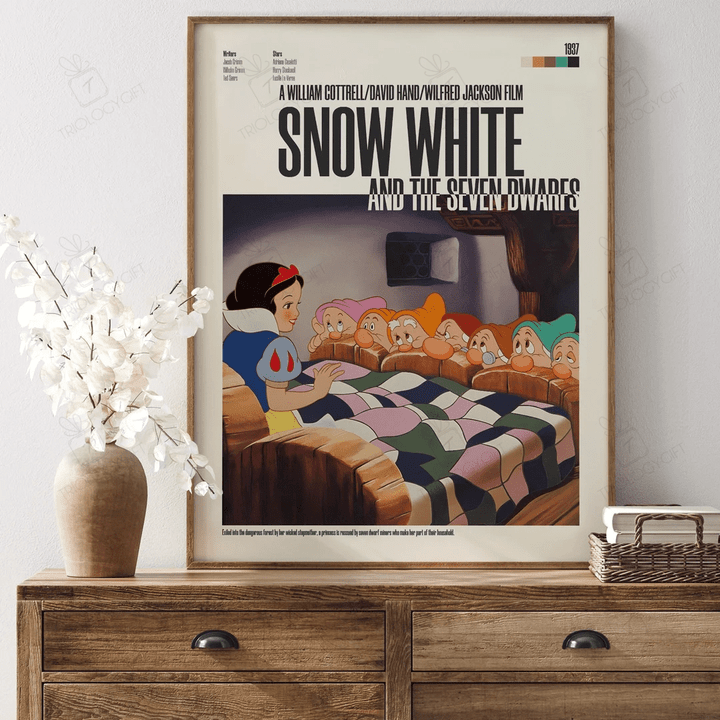 Snow White And The Seven Dwarfs Disney Movie Poster Print, Modern Framed Animation Posters, Vintage Retro Wall Art Home Decor Theme Poster