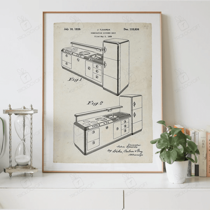 Coivibination Kitchen Patent Drawing Print Digital Download, Vintage Art Patent Drawings Prints Store, Patents Wall Art Printable Poster