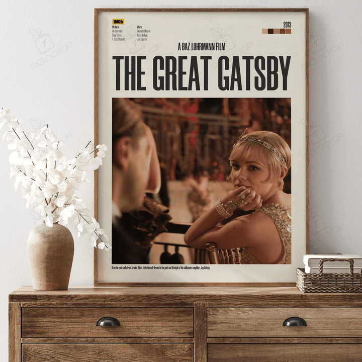 The Great Gatsby Movie Poster Print, Modern Illustration Film Quote Posters, Vintage Retro Wall Art Home Decor Framed Cinematic Poster Gift