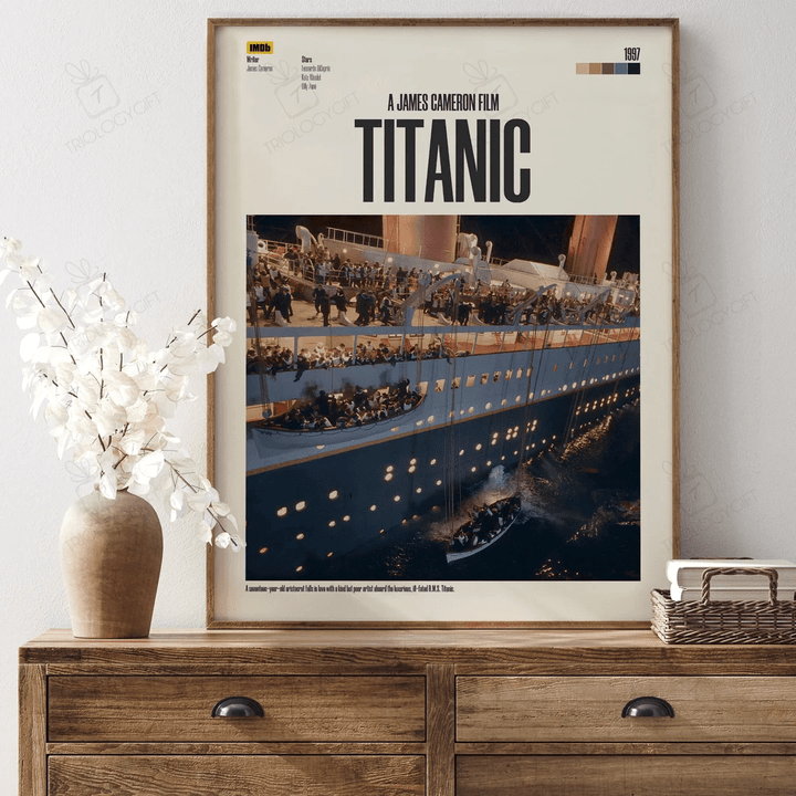 Titanic Movie Poster Print, James Cameron Fan Art Film Posters, Classic Vintage Retro Wall Art Home Decor Collectible Framed Romantic Poster