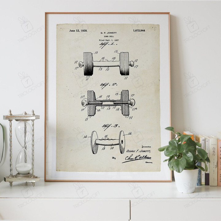 Dumb Bell Patent Drawing Print Digital Download, Vintage Art Patent Drawings Prints Store, Patents Wall Art Printable Poster Designs Gifts