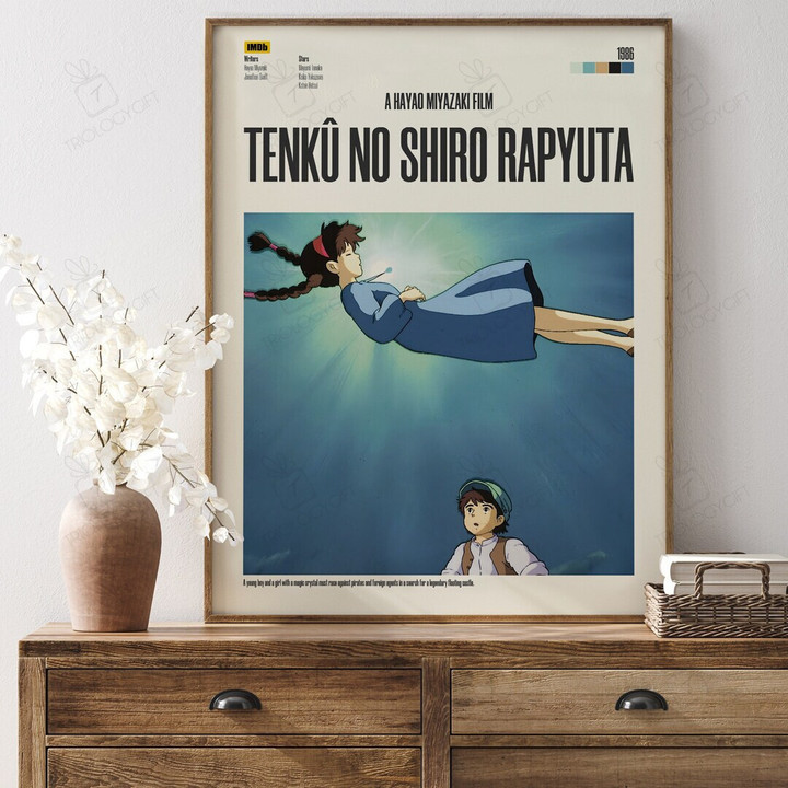 Tenkū No Shiro Rapyuta Movie Poster Print, Modern Framed Hayao Miyazaki Ghibli Anime Posters, Vintage Wall Art Home Decor Japanese Poster