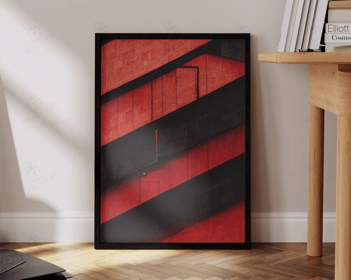 Industrial Texture Art Print Modern Red Geometric Abstract Art Print Large Living Room Wall Art Decor Ready To Hang Framed Poster