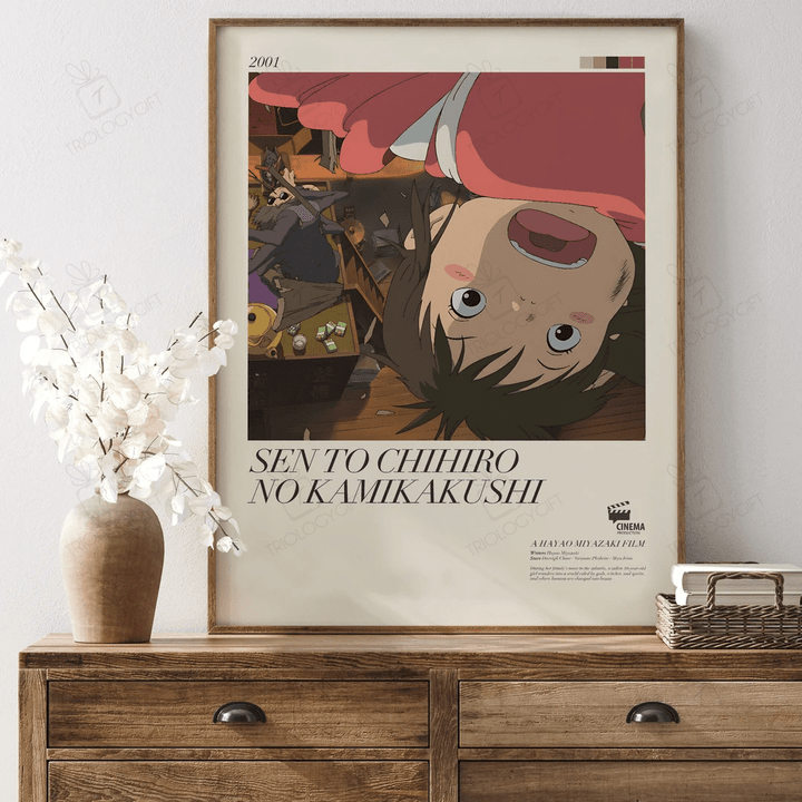 Spirited Away Movie Poster, Minimalist Modern Framed Hayao Miyazaki Anime Posters, Classic Vintage Wall Art Home Decor Print Poster