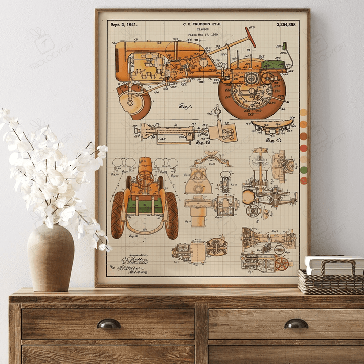 1939 Tractor Patent Print, Retro Wall Art Patent Prints, Patent Print Poster , Vintage Art Framed Prints Artwork, Digital Download