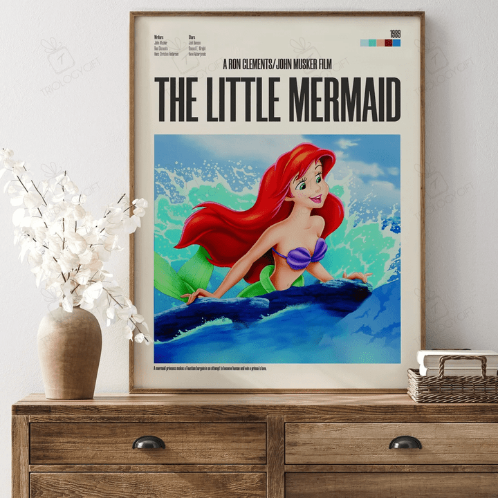 The Little Mermaid Disney Movie Poster Print, Minimalist Modern Framed Animation Character Posters, Vintage Retro Wall Art Home Decor Poster