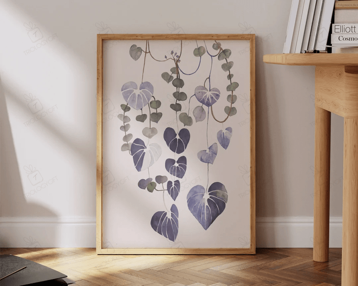 String Of Hearts Art Print Watercolor Plant Leaves Boho Nature Contemporary Art Large Living Room Wall Art Ready To Hang Framed Poster