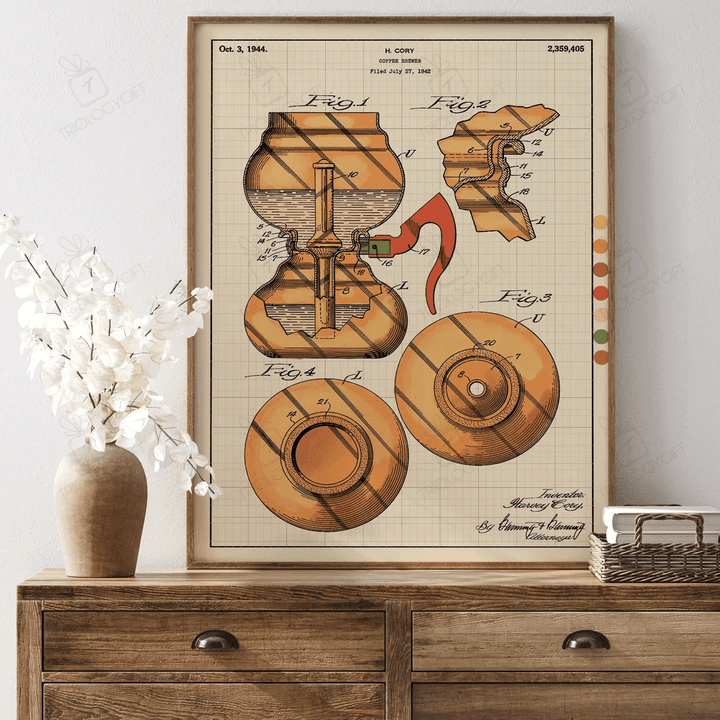 Coffee Brewer Patent Print, Minimalist Modern Contemporary Patent Print, Vintage Patent Wall Hanging Art Home Decor Set Framed Poster Gift