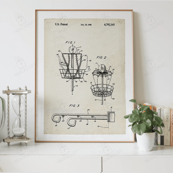 Flying Disc Entrapment Assembly Patent Drawing Print Digital Download, Vintage Art Drawings Prints Store, Patents Wall Art Printable Poster