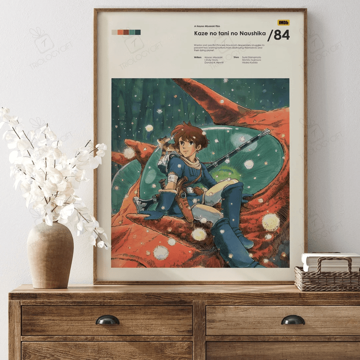 Kaze No Tani No Naushika Movie Poster Print, Modern Framed Hayao Miyazaki Ghibli Anime Posters, Vintage Wall Art Home Decor Japanese Poster