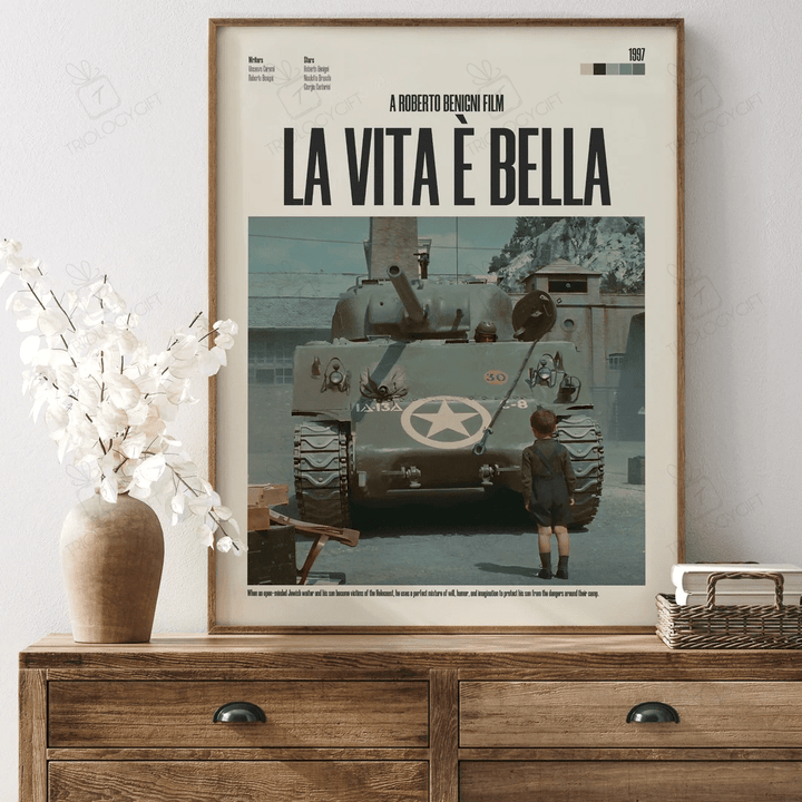 Life Is Beautiful Movie Poster, Minimalist Modern Framed La Vita Č Bella Quotes Posters, Classic Vintage Wall Art Home Decor Print Poster