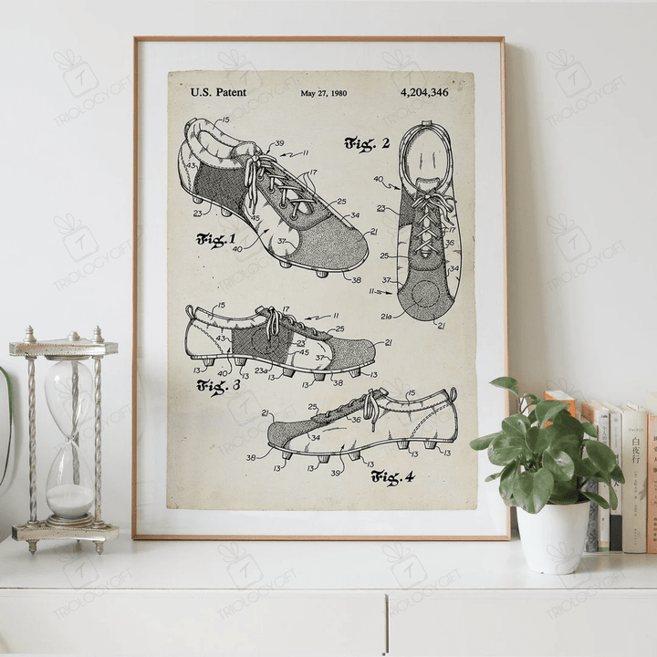 Training Shoe For Soccer Patent Drawing Print Digital Download, Vintage Art Patent Drawings Prints Store, Patents Wall Art Printable Poster