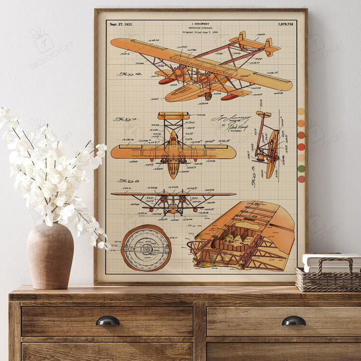 1929 Amphibian Aircraft Amphibious Sea Planes Patent Print, Retro Wall Art Patent Prints, Patent Print Poster , Vintage Art Framed Artwork